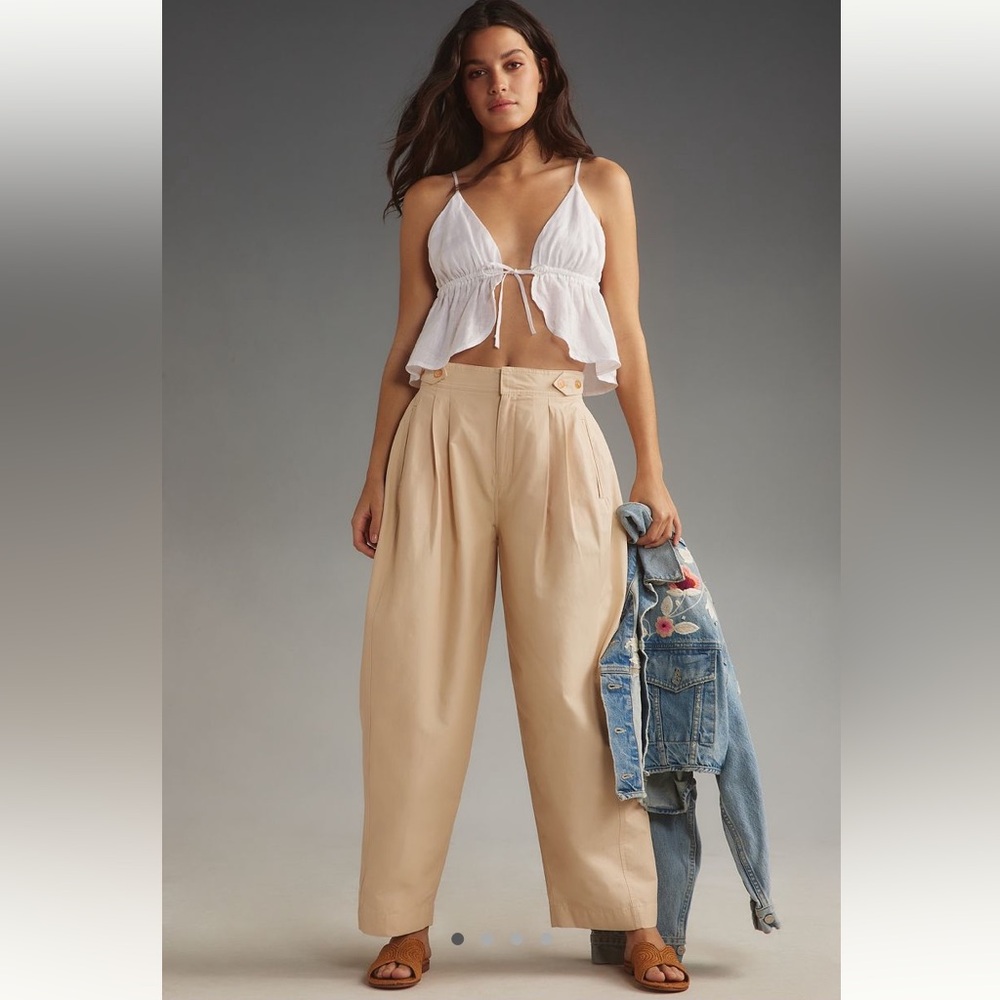 Maeve Beige Wide-Leg High-Waist Pants